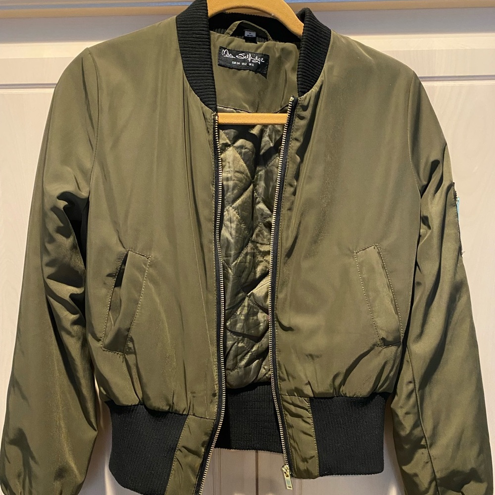 Miss selfridge olive green nylon bomber jacket